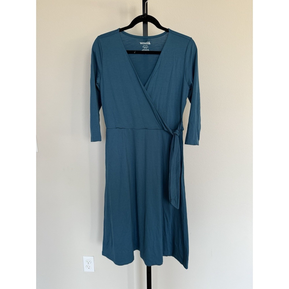 Wool& Alana Ellie Merino Wool Wrap Dress Size Small Blue Teal